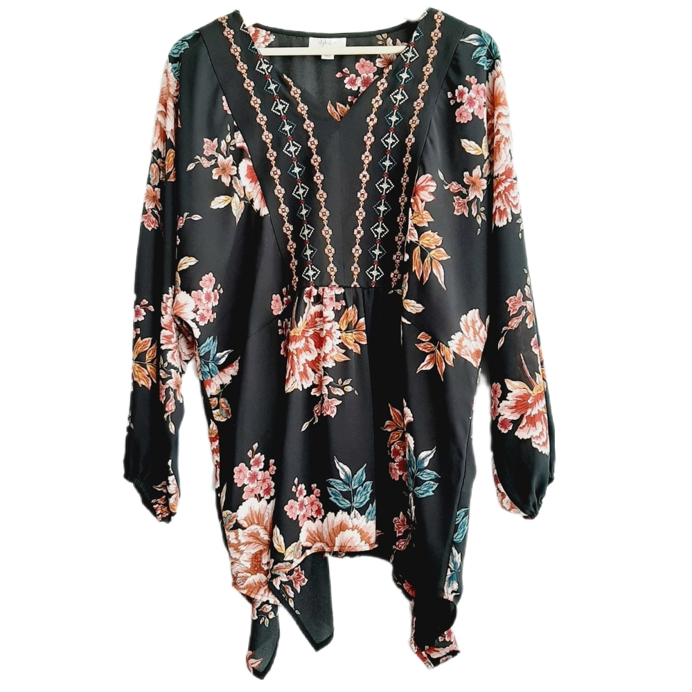 🍒 STYLE & CO Boho Floral & Embroidered Blouse Sz 1X
